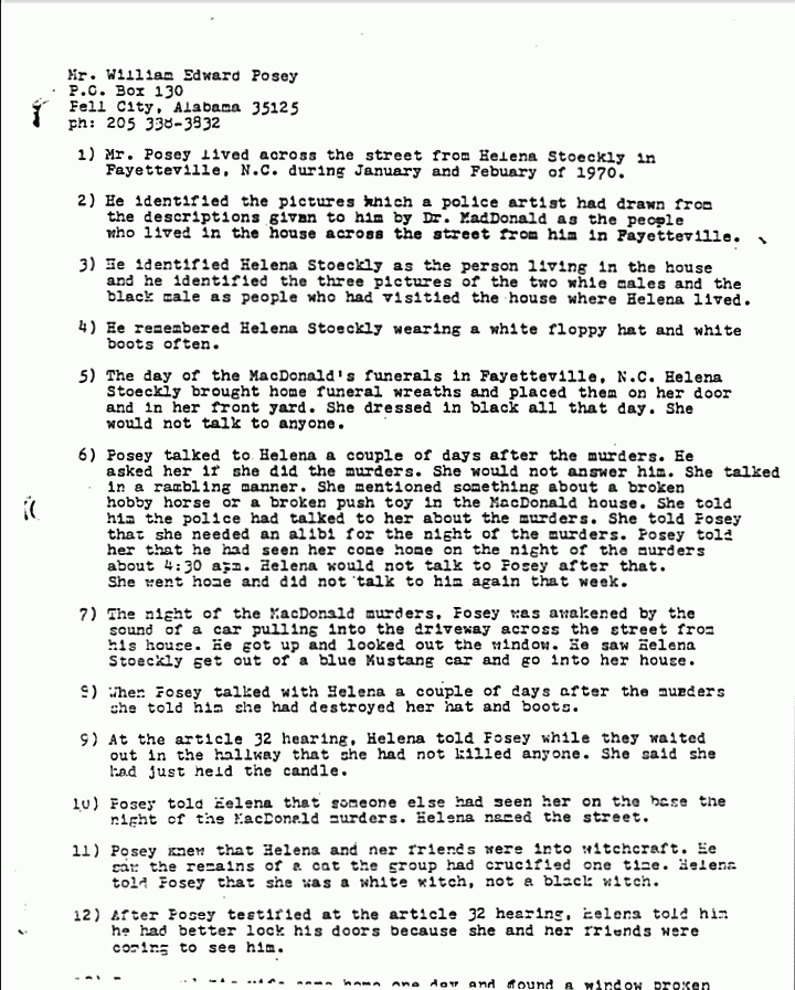 January 16, 1980: Report by John Myers re: statements of William Edward Posey, p. 1 of 2