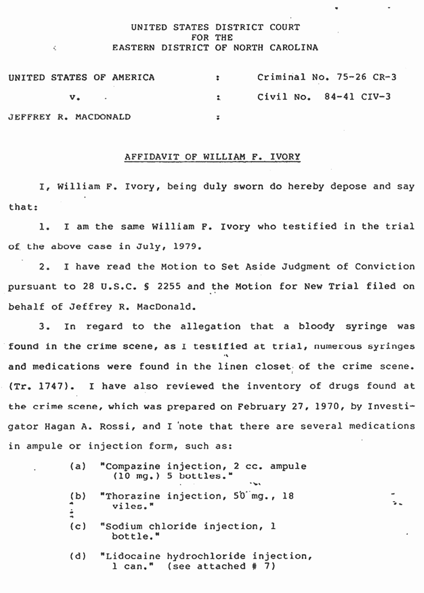 June 20, 1984: Affidavit of William Ivory (CID), p. 1 of 5