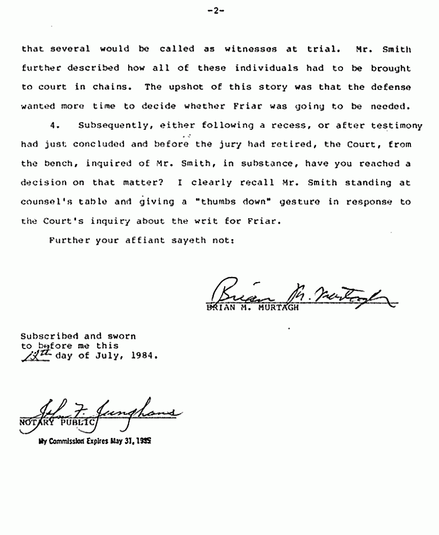 July 12, 1984: Affidavit #3 of Brian Murtagh re: Jimmy Friar,p. 2 of 2