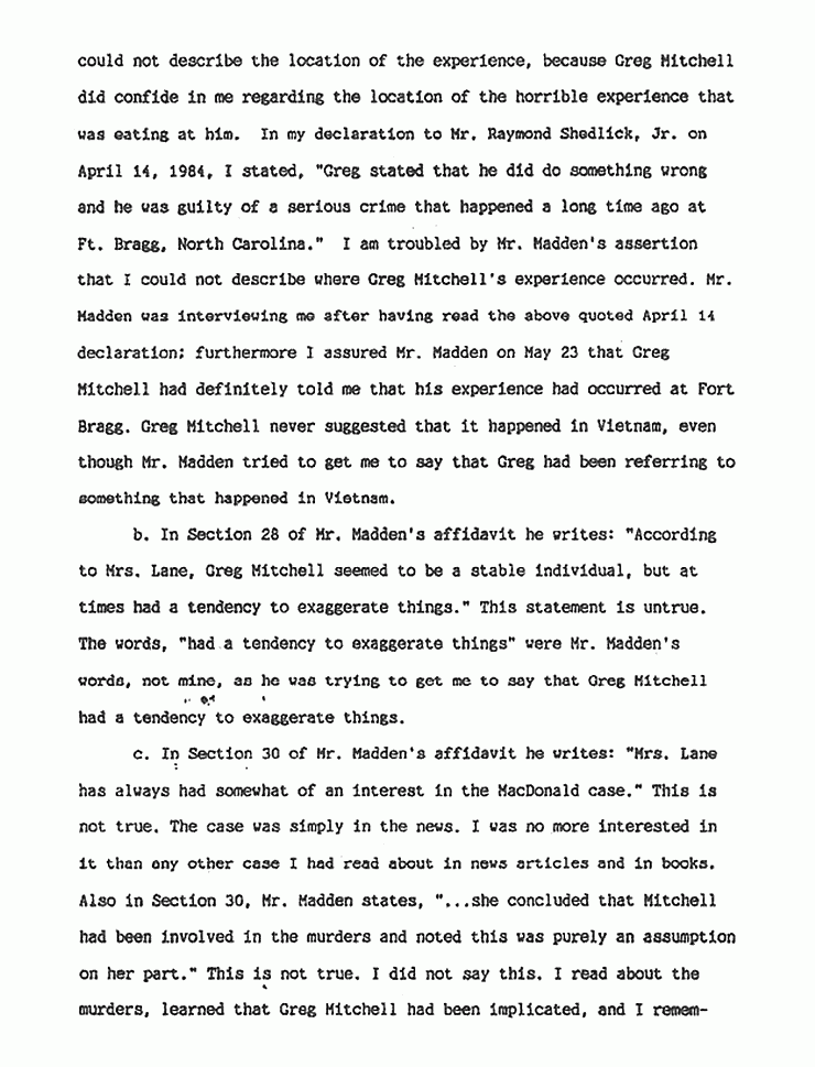 October 23, 1989: Declaration of Norma Lane re: Raymond Madden and Greg Mitchell, p. 2 of 3