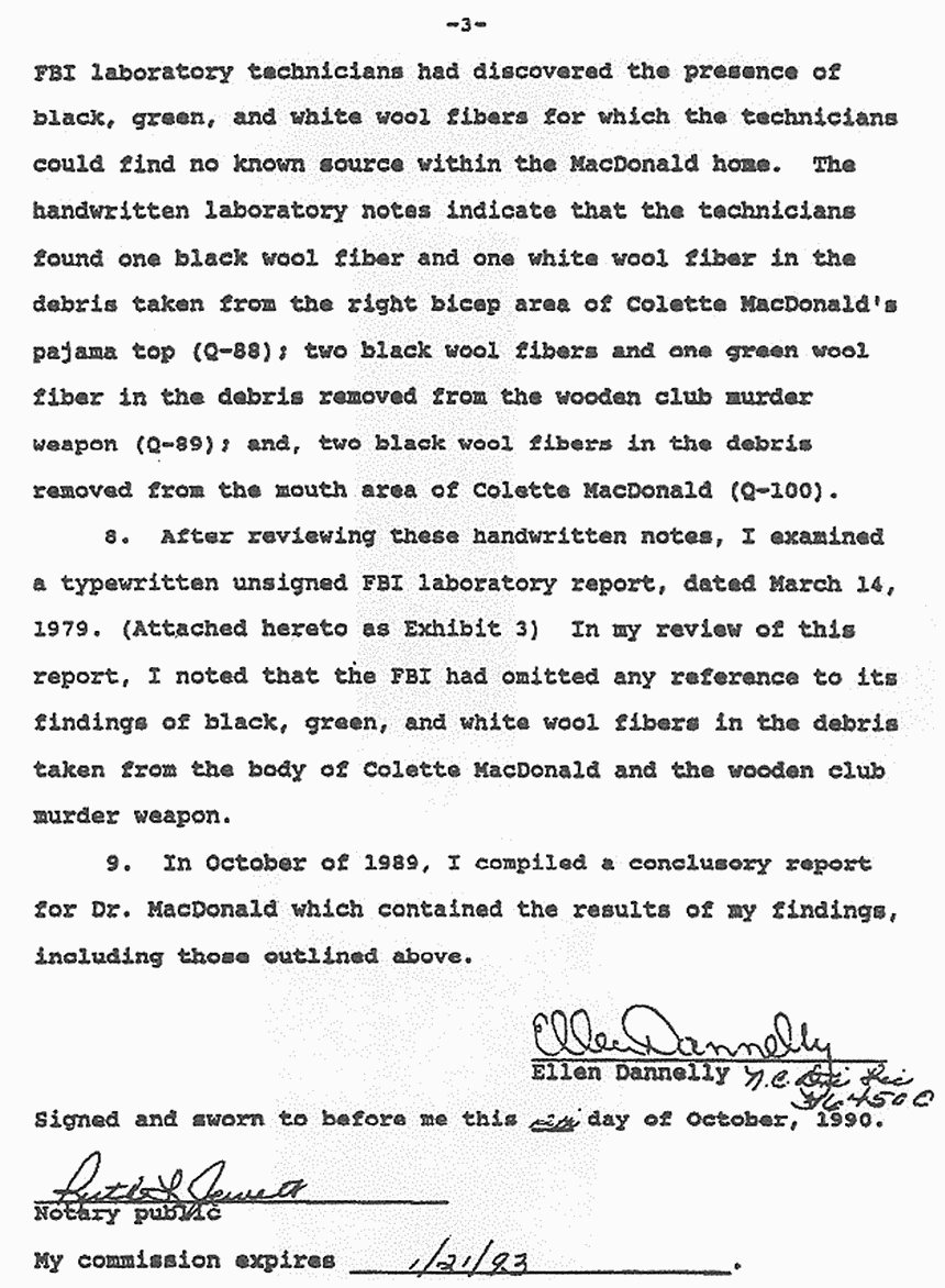 October 12, 1990: Affidavit of Ellen Dannelly re: Freedom of Information Act (FOIA) Material p. 3 of 3