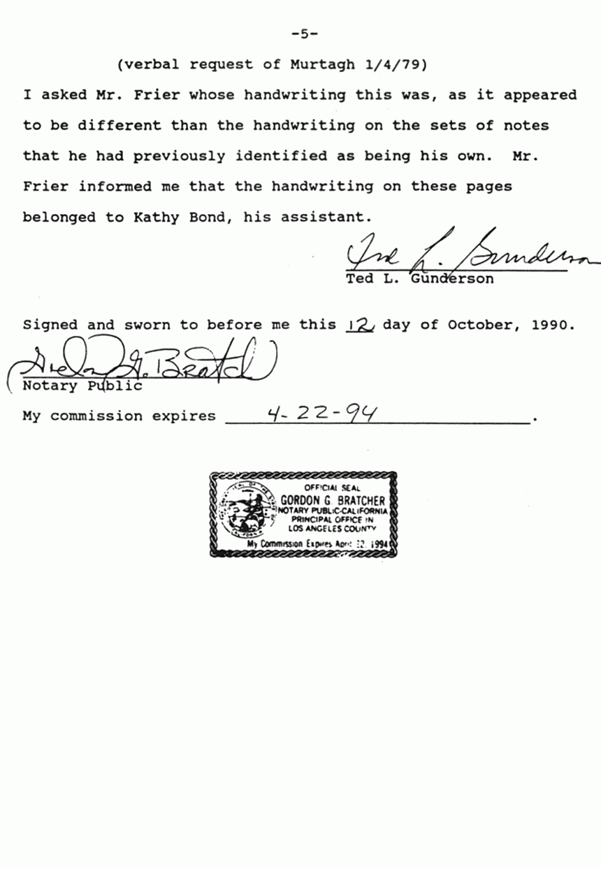 October 12, 1990: Affidavit of Ted Gunderson re: James Frier (FBI) p. 5 of 5