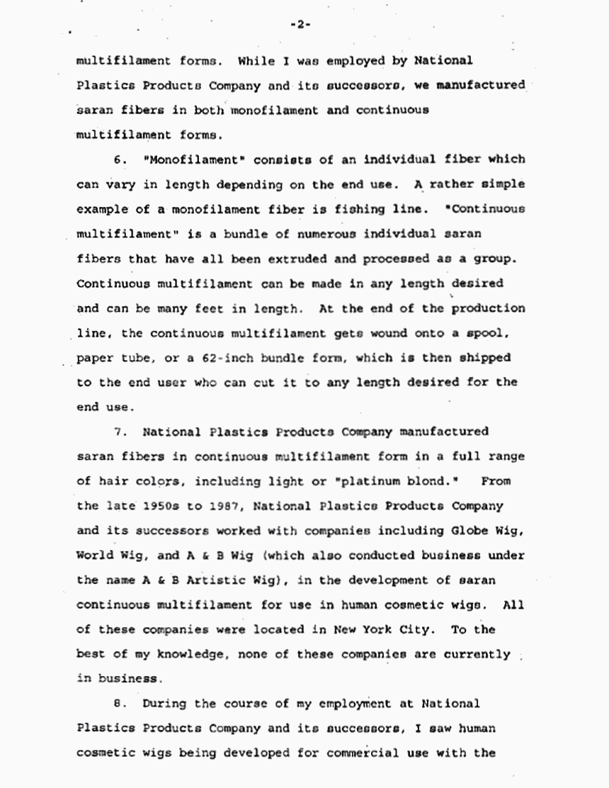 April 30, 1996: Affidavit of Frank Applebaum re: Synthetic Fibers p. 2 of 3