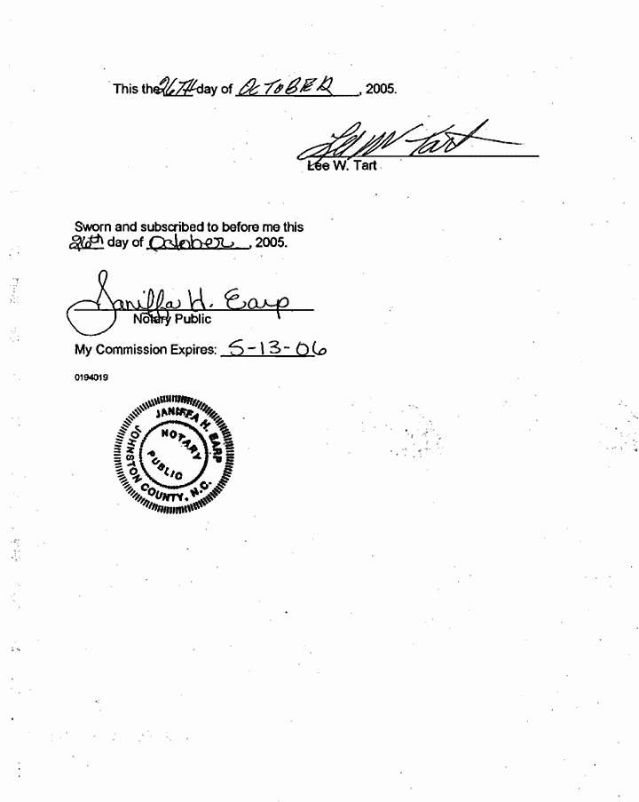 October 26, 2005: Affidavit of Lee Tart re: Jimmy Britt, p. 2 of 2