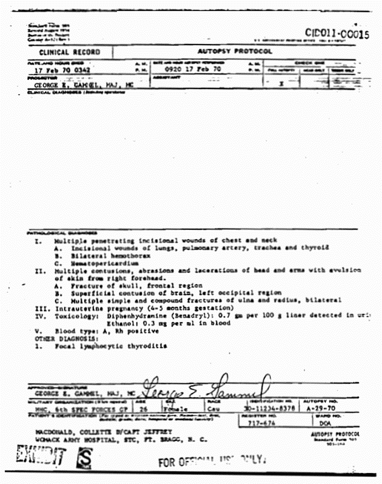 Death certificate and autopsy report of Colette MacDonald, p. 2 of 13