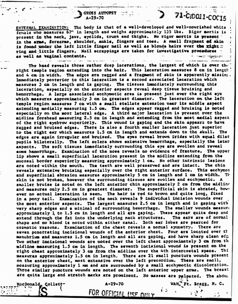 Death certificate and autopsy report of Colette MacDonald, p. 3 of 13