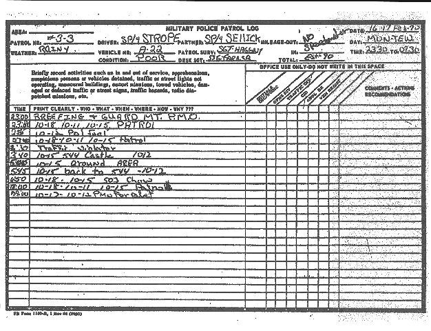 February 16-17, 1970: Military Police patrol log, p. 3 of 4