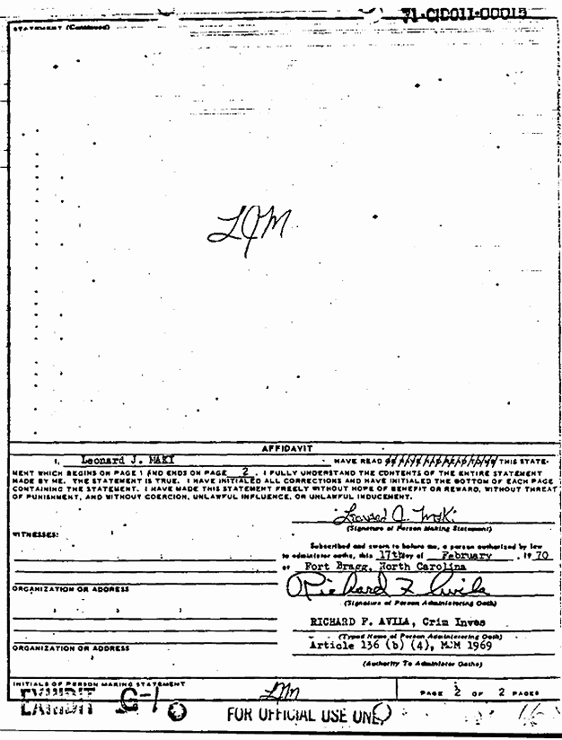 February 17, 1970: Statement of Leonard Maki re: the finding of Jeffrey MacDonald's wallet,  p. 2 of 2