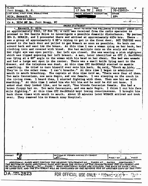 February 17, 1970: Statement of Kenneth Mica (MP), p. 1 of 2