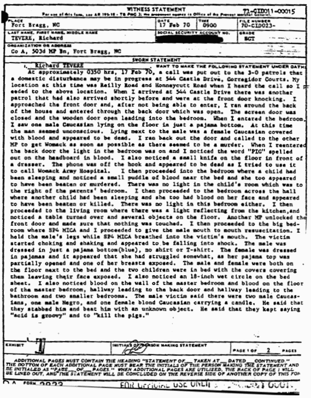 February 17, 1970: Statement of Richard Tevere (MP), p. 1 of 2