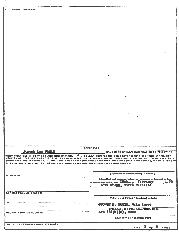 February 18, 1970: Statement of Lt. Joseph Paulk, p. 3 of 3