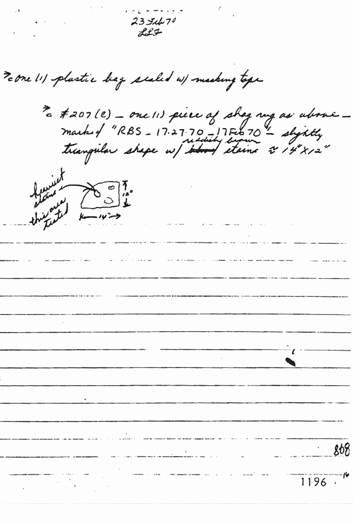February 23, 1970: Notes of Janice Glisson (CID) re: evidence examined by Glisson, Larry Flinn and Craig Chamberlain, p. 6 of 8