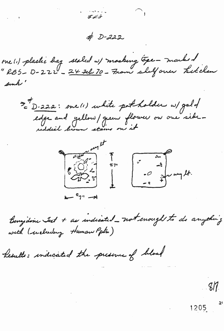 February 23, 1970: Notes of Janice Glisson (CID) re: evidence examined by Glisson, Larry Flinn and Craig Chamberlain, p. 8 of 8