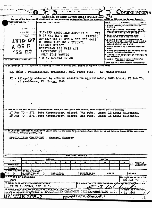 February 26, 1970: Medical reports Feb. 17-26, 1970 re: Jeffrey MacDonald, p. 5 of 11