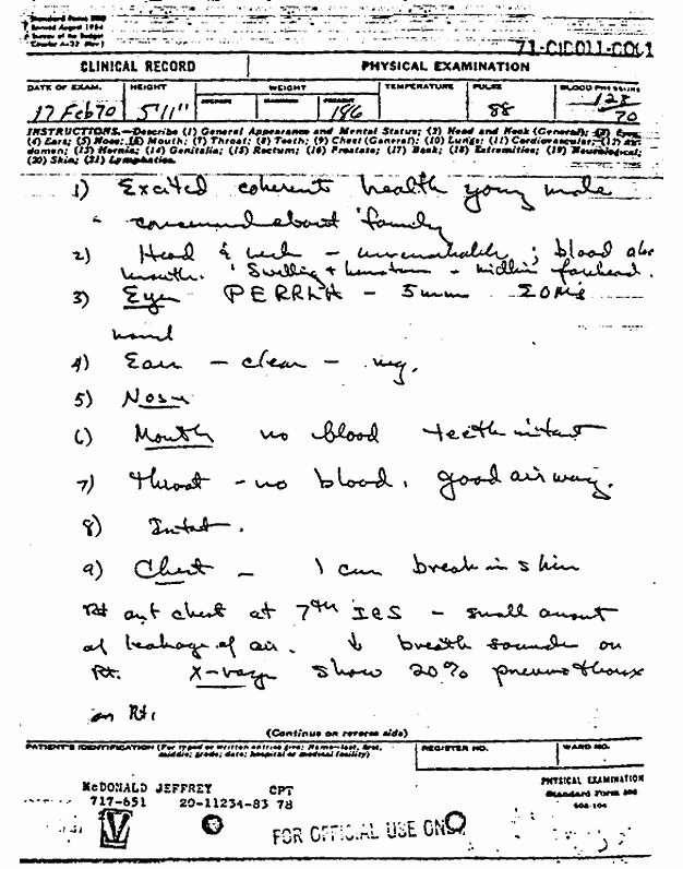 February 26, 1970: Medical reports Feb. 17-26, 1970 re: Jeffrey MacDonald, p. 7 of 11