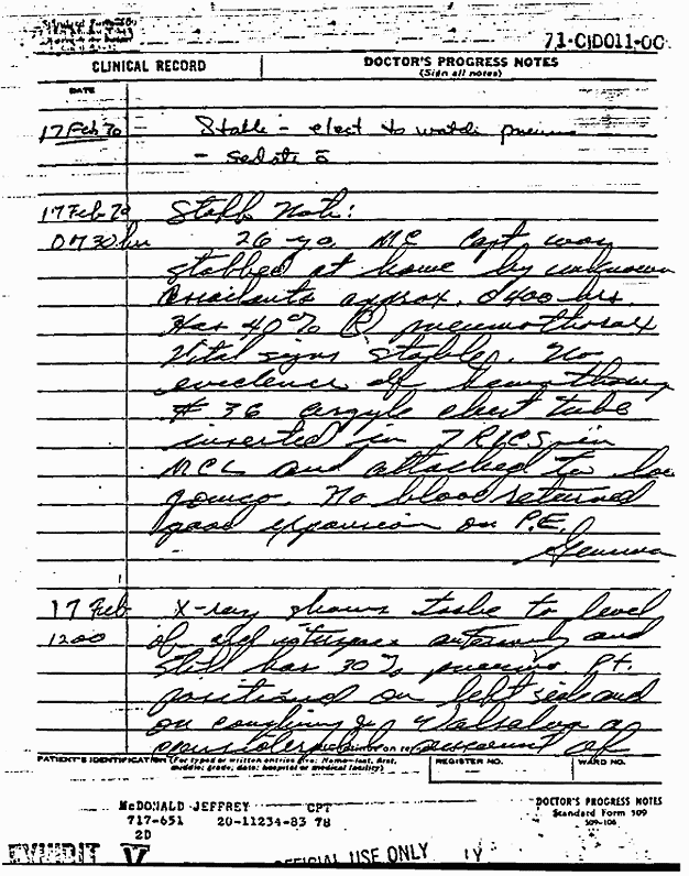 February 26, 1970: Medical reports Feb. 17-26, 1970 re: Jeffrey MacDonald, p. 9 of 11