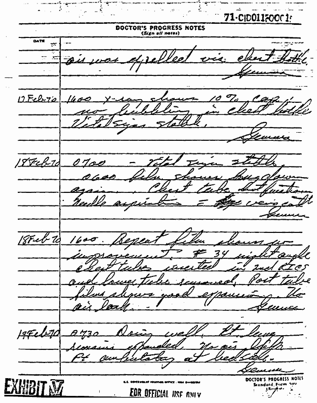 February 26, 1970: Medical reports Feb. 17-26, 1970 re: Jeffrey MacDonald, p. 10 of 11