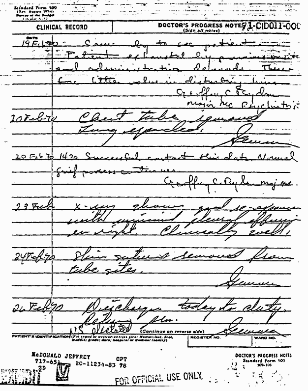 February 26, 1970: Medical reports Feb. 17-26, 1970 re: Jeffrey MacDonald, p. 11 of 11