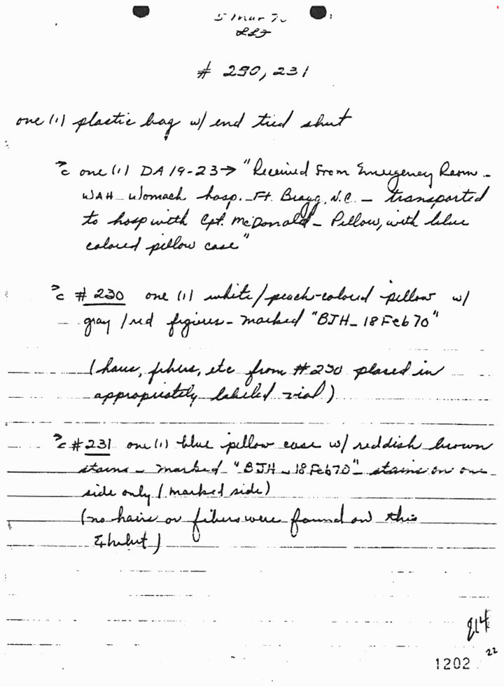 March 5, 1970: Notes of Janice Glisson (CID) re: evidence examined by Larry Flinn (CID), p. 2 of 4
