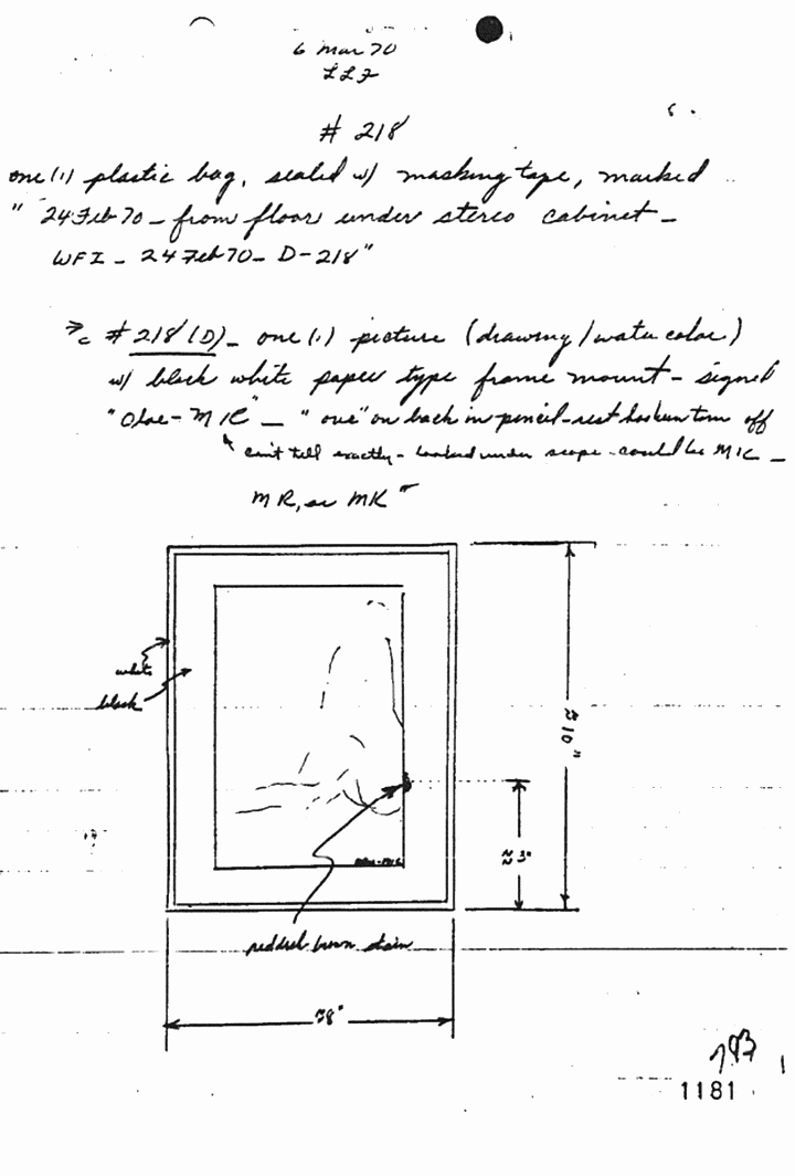 March 6, 1970: Notes of Janice Glisson (CID) re: evidence examined by Glisson and Larry Flinn (CID), with cover page by Craig Chamberlain (CID), p. 2 of 5