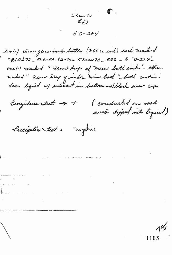 March 6, 1970: Notes of Janice Glisson (CID) re: evidence examined by Glisson and Larry Flinn (CID), with cover page by Craig Chamberlain (CID), p. 4 of 5