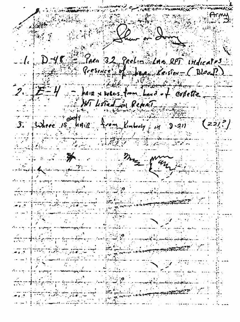 Circa April 6, 1970: Notes of Craig Chamberlain (CID) re: comments and questions from William Ivory or Robert Shaw re: April 6, 1970 USACIL Preliminary Report Circa April 6, 1970: Notes of Craig Chamberlain (CID) re: comments and questions from William Ivory or Robert Shaw re: April 6, 1970 USACIL Preliminary Report