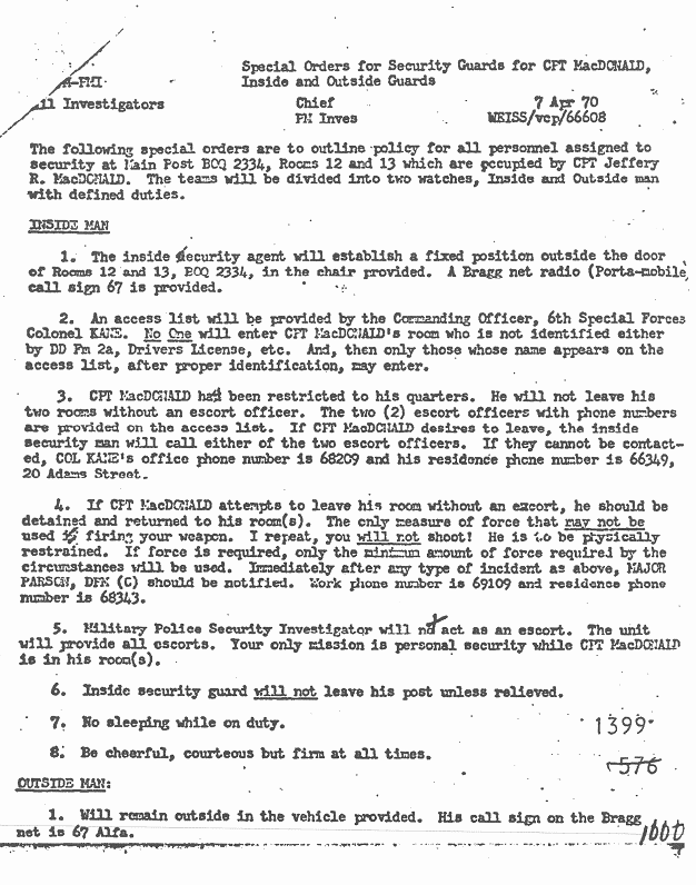 April 7, 1970: David Weiss's orders re: MP guards, p. 1 of 2