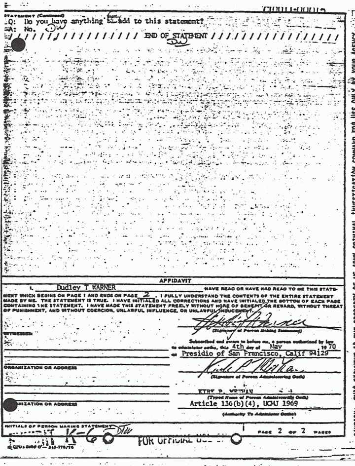 May 4, 1970: Statement of Dudley Warner, p. 2 of 2