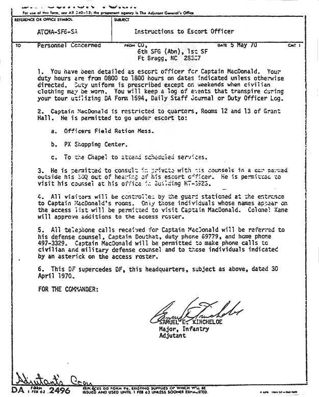 May 5, 1970: Instruction to Escort Officer