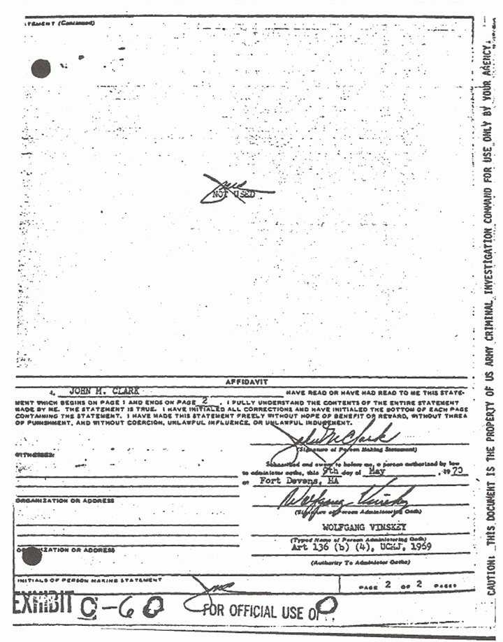 May 9, 1970: Statement of John Clark (CID) re: Interview of Paul Manson re: the finding of Jeffrey MacDonald's wallet,  p. 2 of 2