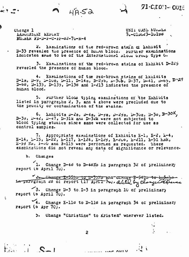 June 5, 1970: USACIL Report FA-D-P-C-FP-82-70-R-4, Change 1, p. 2 of 3