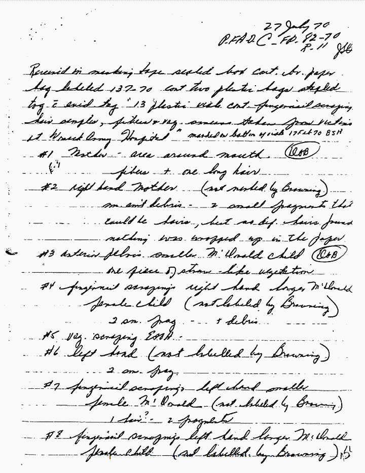 July 27, 1970: Notes of Janice Glisson (CID) re: USACIL Report P-FA-D-C-FP-82-70-R11, p. 3 of 6