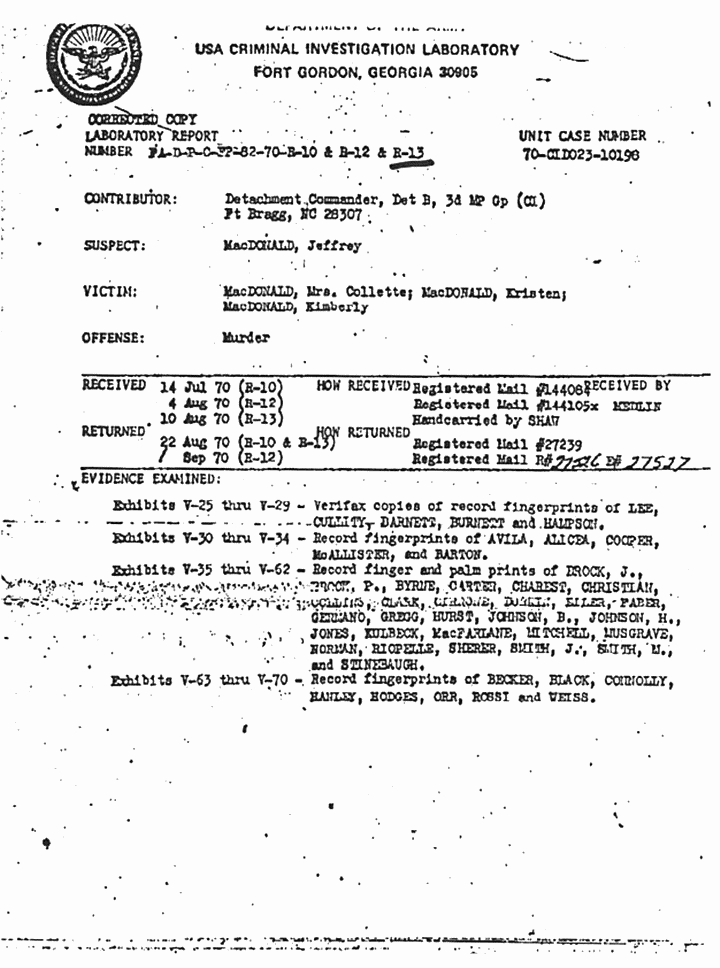 August 22 and September 1, 1970: USACIL Report FA-D-P-C-FP-82-70-R10 & R-12 & R-13, p. 1 of 2 August 22 and September 1, 1970: USACIL Report FA-D-P-C-FP-82-70-R10 & R-12 & R-13, p. 1 of 2