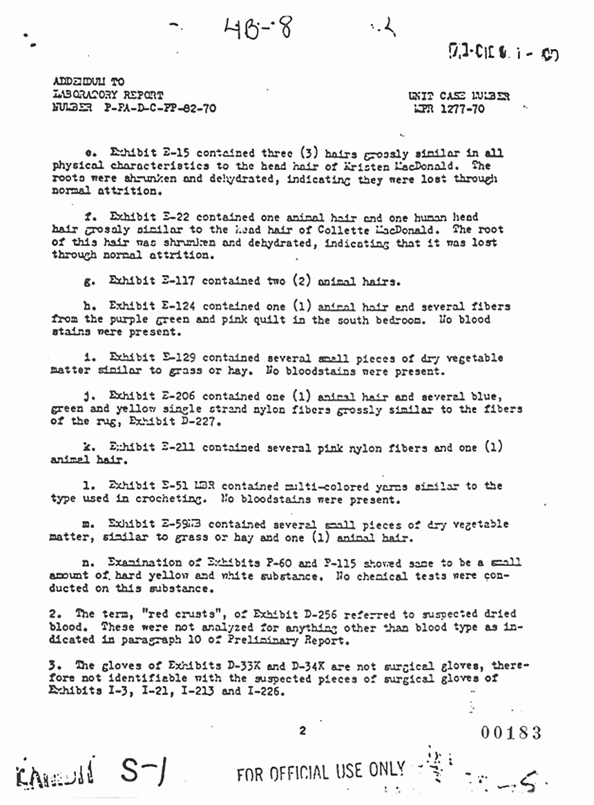 September 4, 1970: USACIL Report P-FA-D-C-FP-82-70 (Addendum), p. 2 of 3 September 4, 1970: USACIL Report P-FA-D-C-FP-82-70 (Addendum), p. 2 of 3