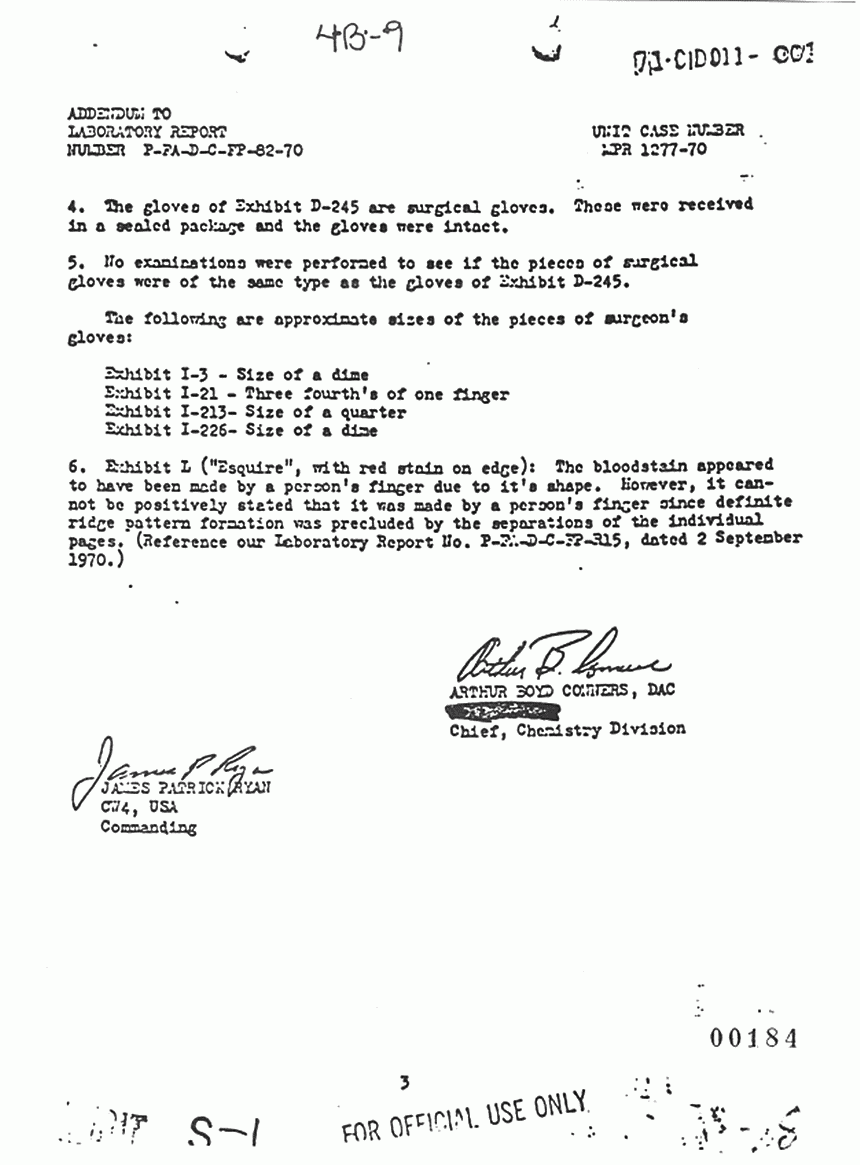 September 4, 1970: USACIL Report P-FA-D-C-FP-82-70 (Addendum), p. 3 of 3 September 4, 1970: USACIL Report P-FA-D-C-FP-82-70 (Addendum), p. 3 of 3