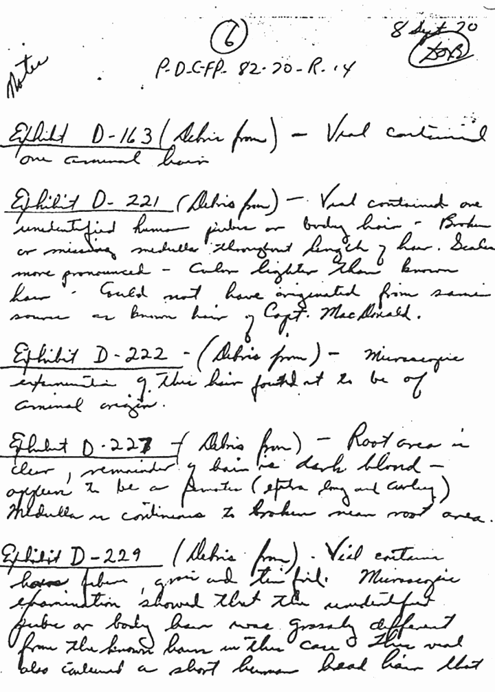 September 8, 1970: Notes of Dillard Browning (CID) re: USACIL Report P-D-FA-C-FP-82-70-R14