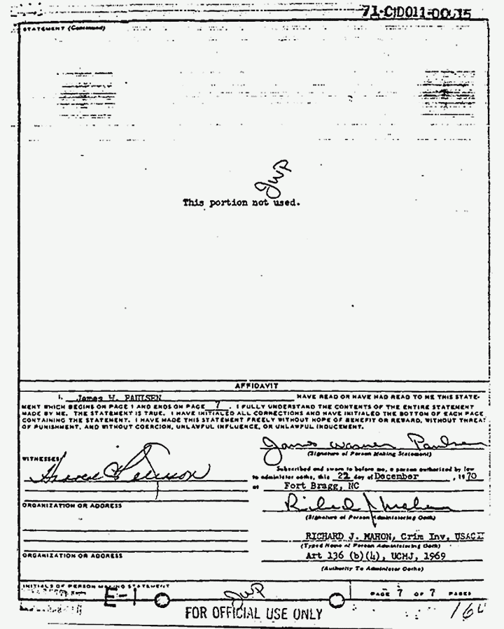 Statement of James Paulsen re: Jeffrey MacDonald's wallet and activities at crime scene, p. 7 of 7