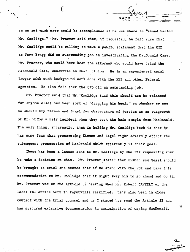 December 31, 1970: Telephone conversation between Mr. Bidwell and Sgt. Wilson re: statements of James Proctor, p. 2 of 4