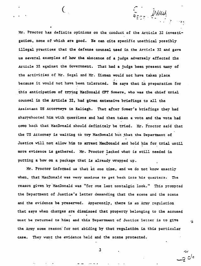 December 31, 1970: Telephone conversation between Mr. Bidwell and Sgt. Wilson re: statements of James Proctor, p. 3 of 4