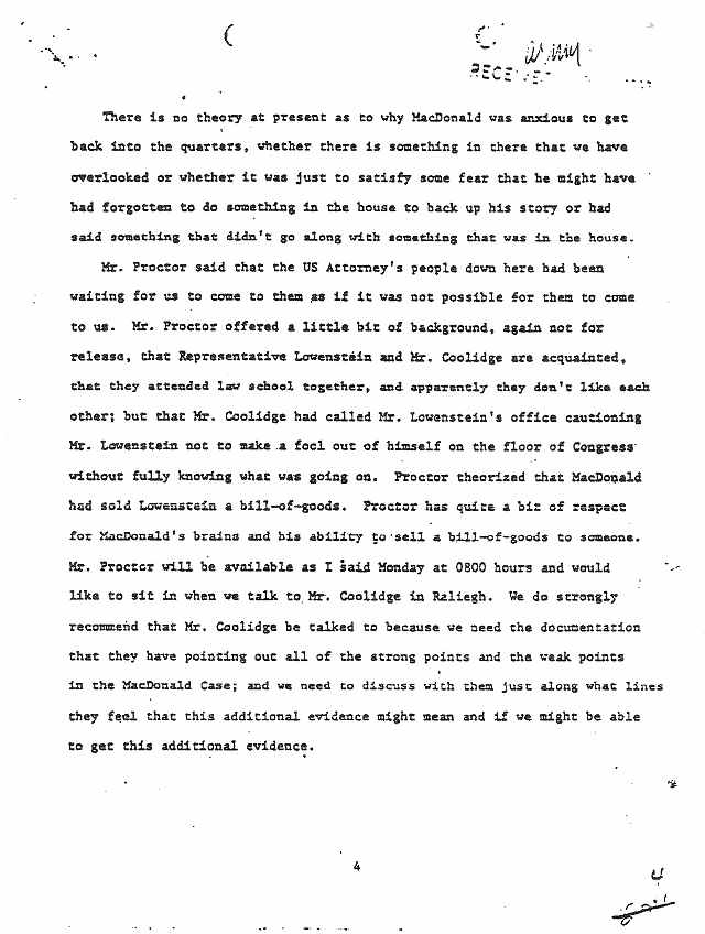December 31, 1970: Telephone conversation between Mr. Bidwell and Sgt. Wilson re: statements of James Proctor, p. 4 of 4
