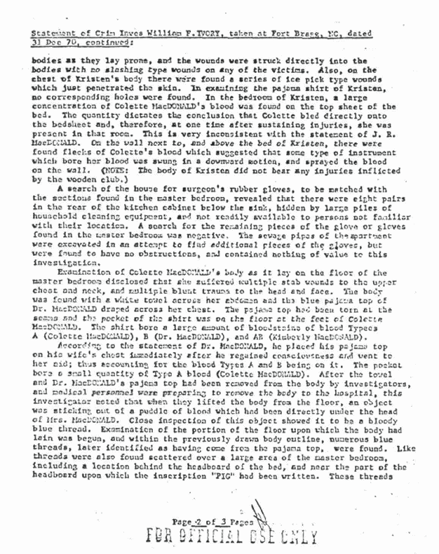 December 31, 1970: Statement of William Ivory (CID) re: Victims and crime scene, p. 2 of 3