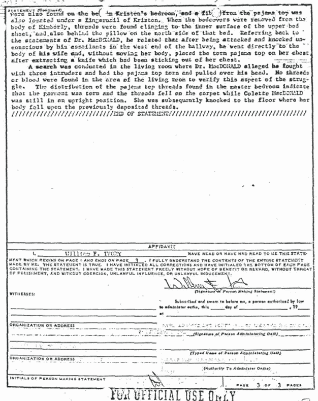 December 31, 1970: Statement of William Ivory (CID) re: Victims and crime scene, p. 3 of 3