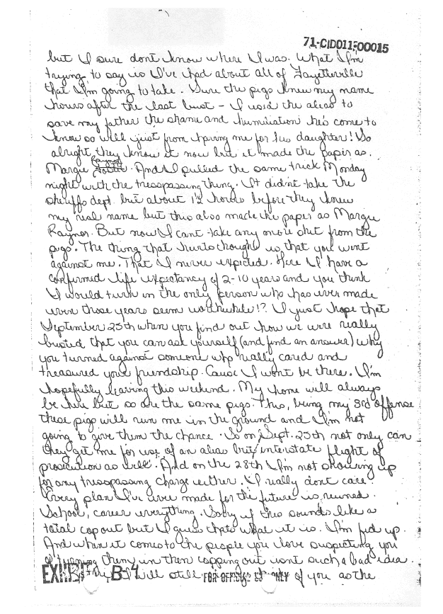 Circa 1970: Letter from Helena Stoeckley to Kathy Smith, p. 2 of 4