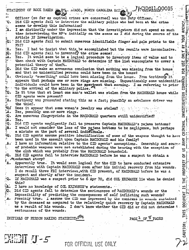 January 5, 1971: Statement of Col. Warren Rock, p. 2 of 8