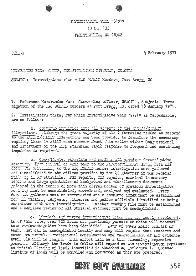 CID Standard Operating Procedure re: investigation, p. 1 of 5