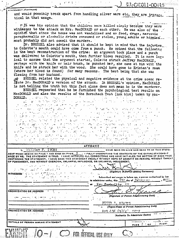 February 7, 1971: Statement of William Ivory re: interview of Dr. James Brussel,  p. 2 of 2