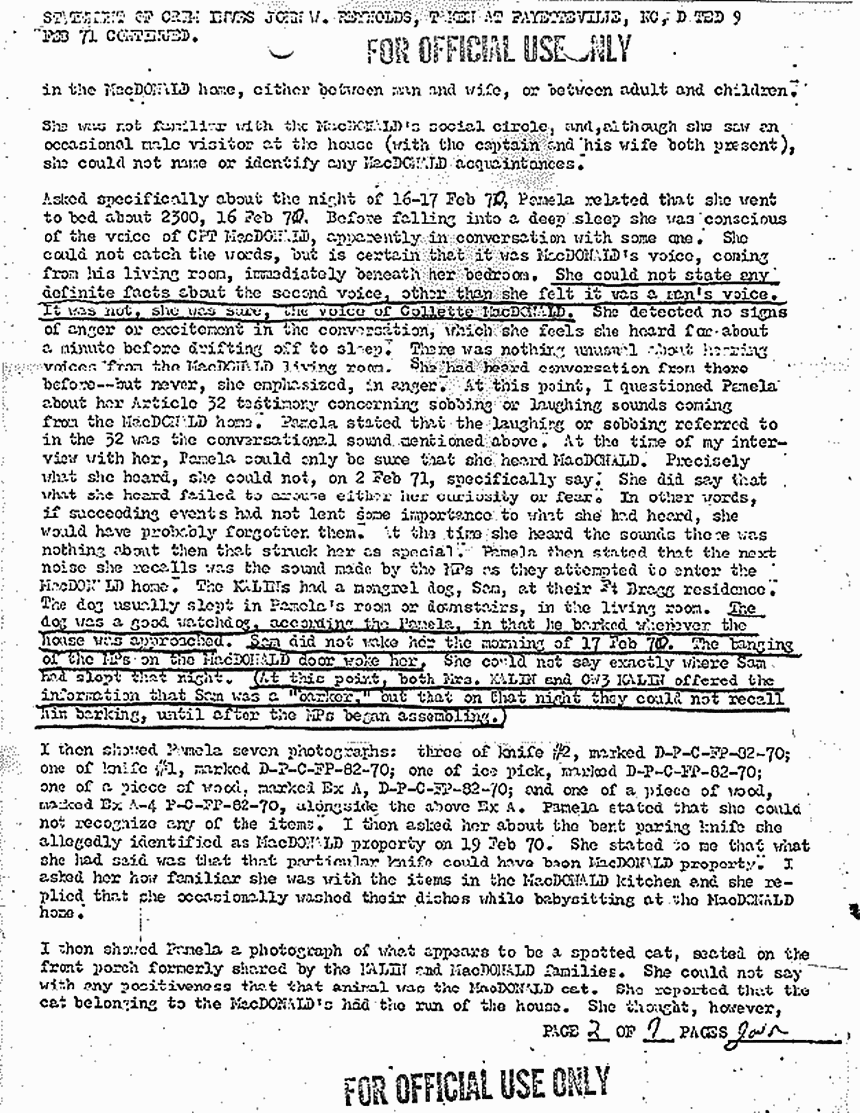 February 9, 1971: Statement of John Reynolds re: Feb. 2, 1971 interviews of Pamela and Violet Kalin, p. 2 of 7