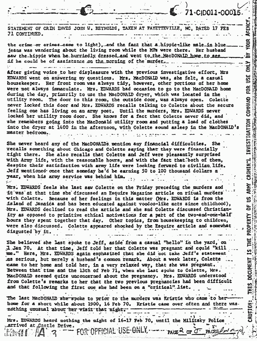 February 17, 1971: Statement of John Reynolds re: Feb. 17, 1971 interview of Rosalie Edwards, p. 2 of 5