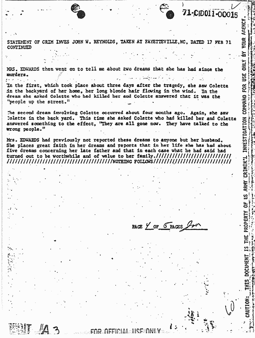 February 17, 1971: Statement of John Reynolds re: Feb. 17, 1971 interview of Rosalie Edwards, p. 4 of 5