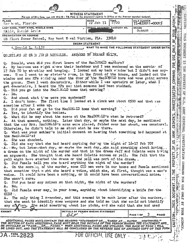 February 22, 1971: Statement of Donald Kalin, Jr., p. 1 of 3